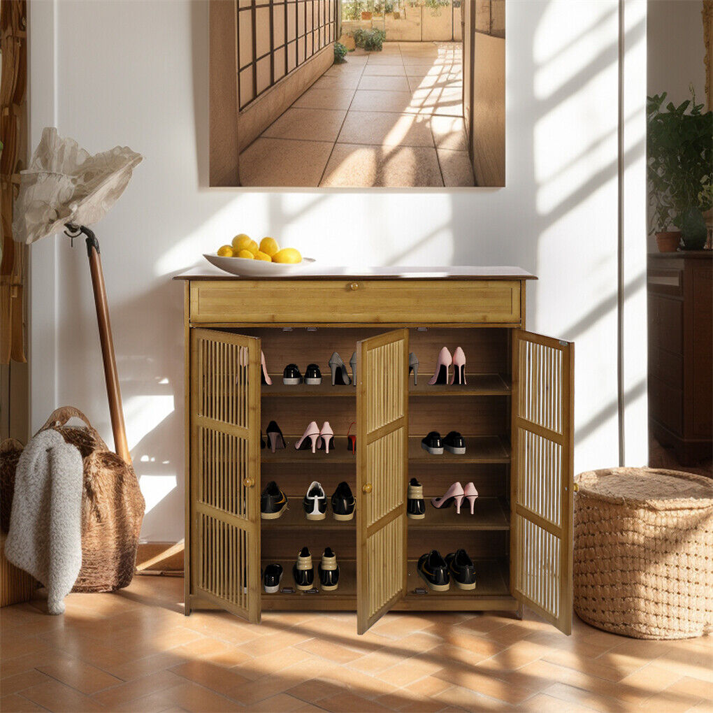 XXL 4-Tier Bamboo Shoe Rack Cabinet with Doors, Drawers V178-66783