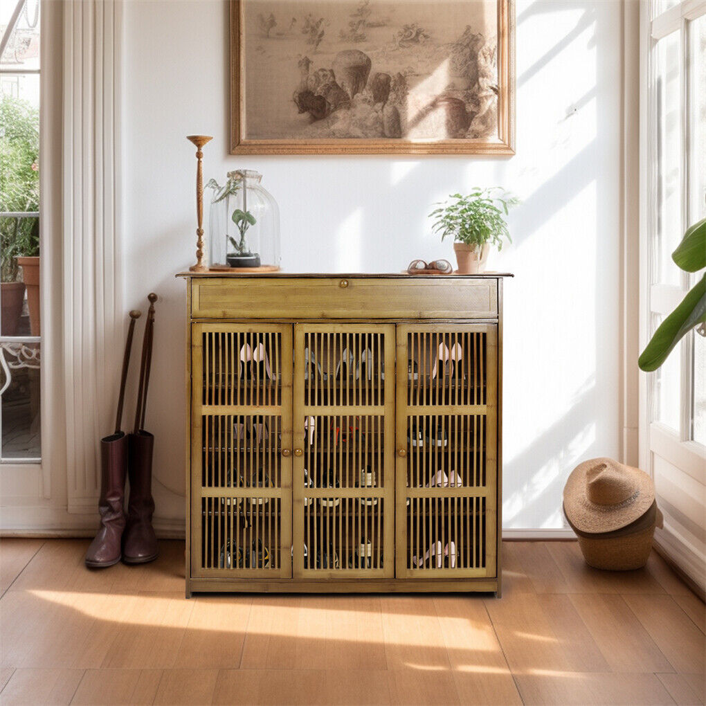 XXL 4-Tier Bamboo Shoe Rack Cabinet with Doors, Drawers V178-66783