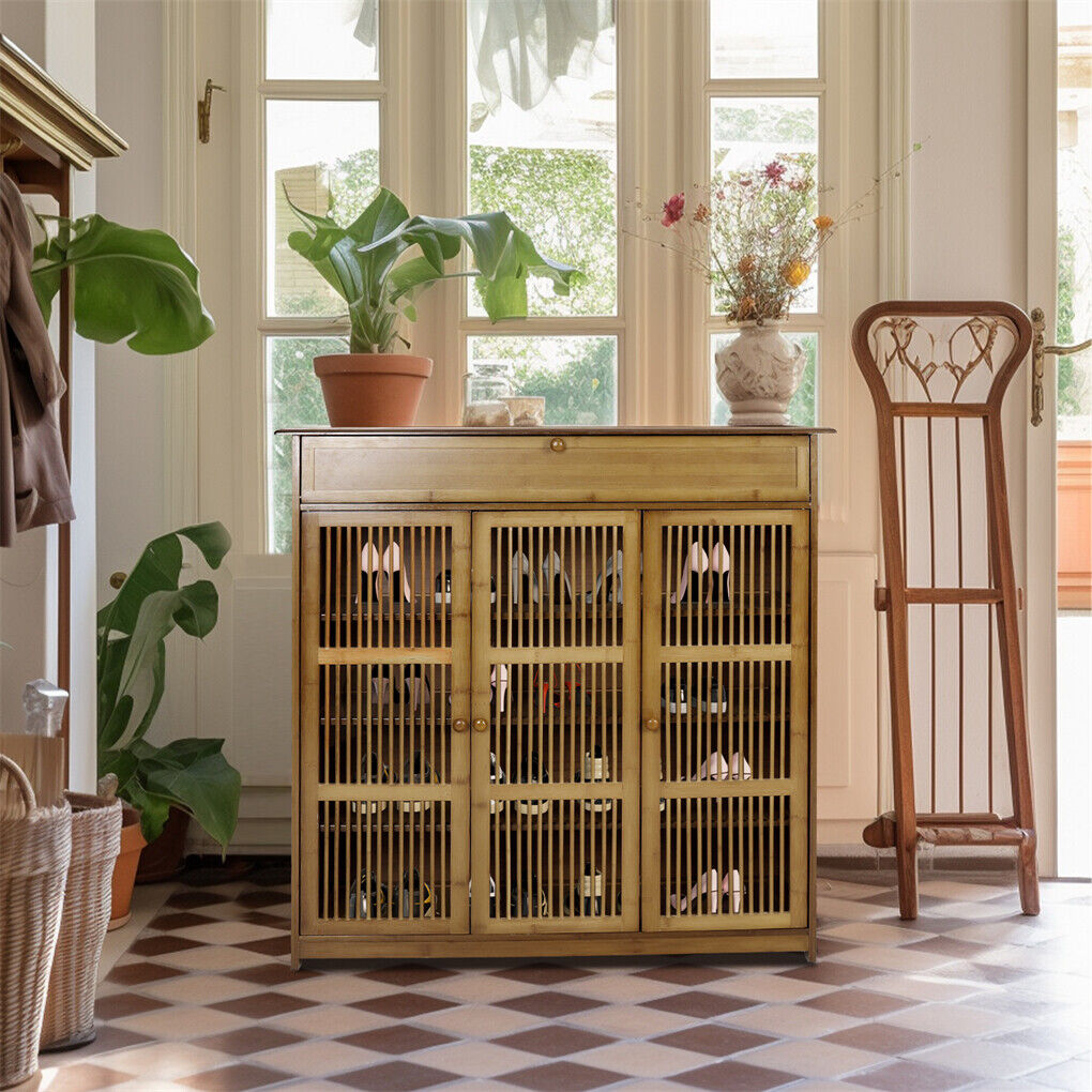 XXL 4-Tier Bamboo Shoe Rack Cabinet with Doors, Drawers V178-66783
