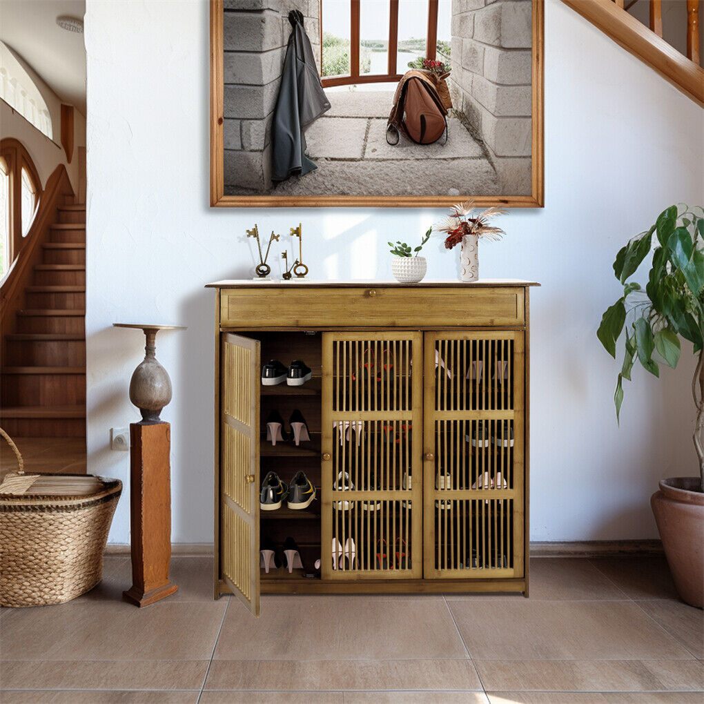 XXL 4-Tier Bamboo Shoe Rack Cabinet with Doors, Drawers V178-66783