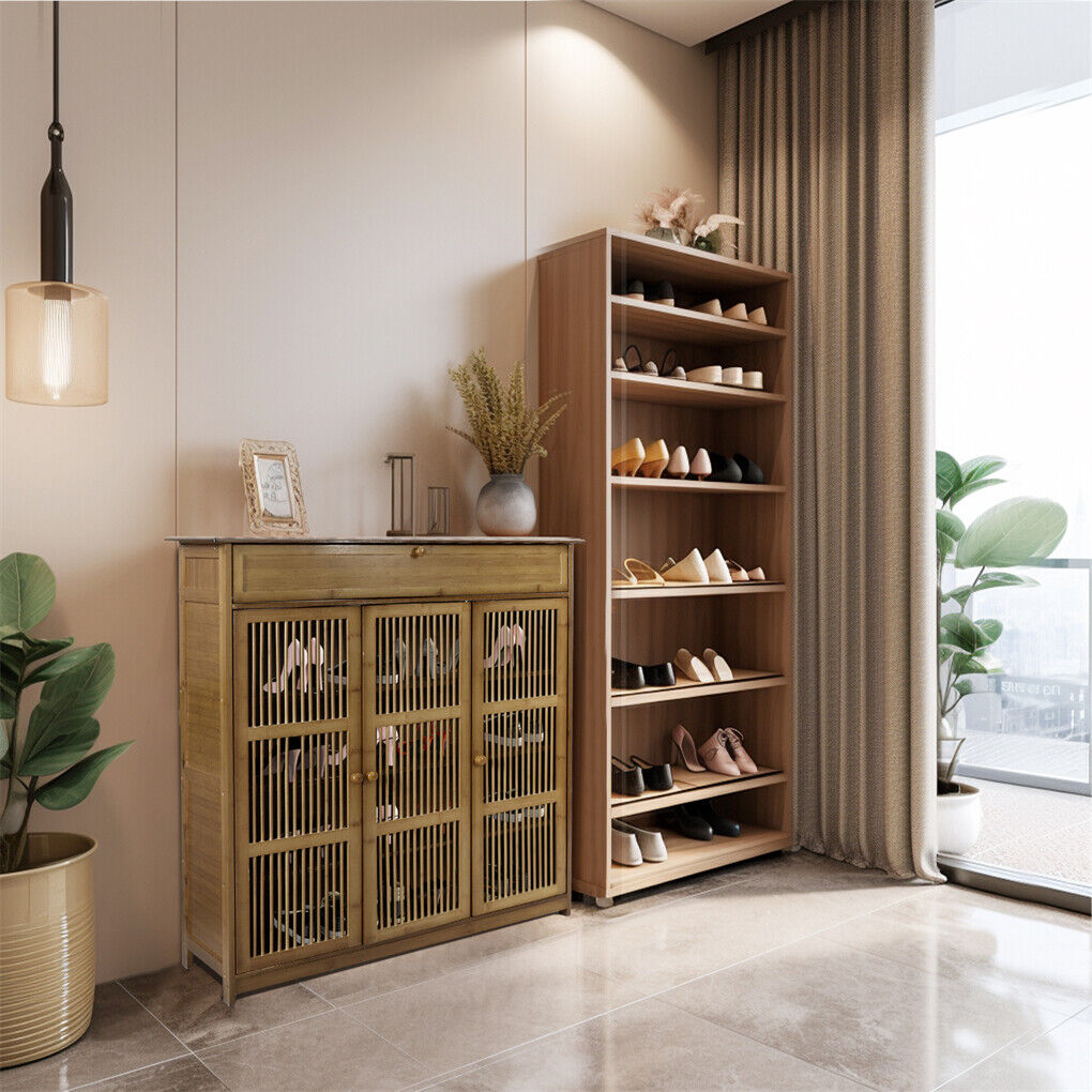 XXL 4-Tier Bamboo Shoe Rack Cabinet with Doors, Drawers V178-66783