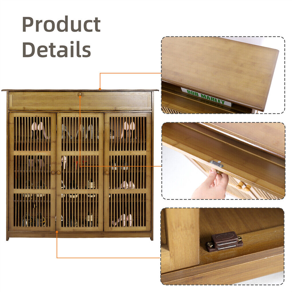 XXL 4-Tier Bamboo Shoe Rack Cabinet with Doors, Drawers V178-66783