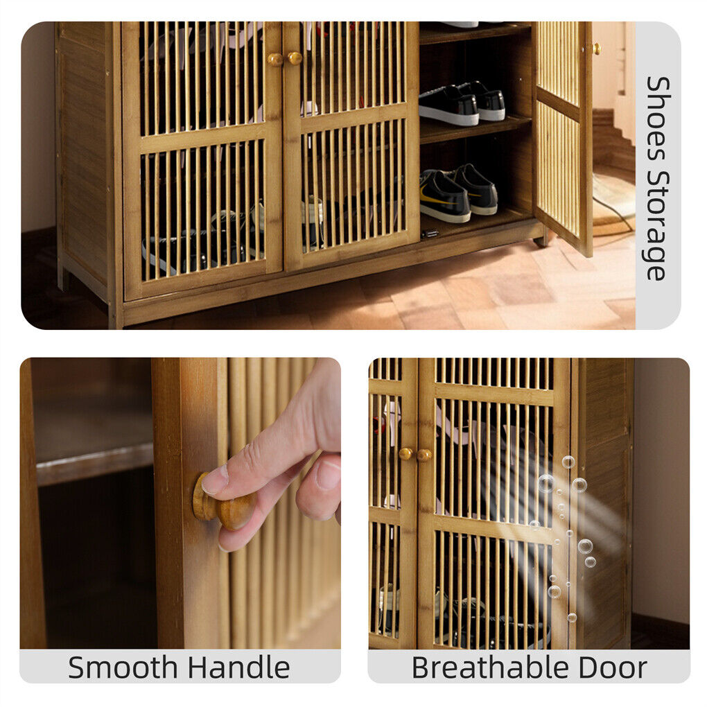 XXL 4-Tier Bamboo Shoe Rack Cabinet with Doors, Drawers V178-66783
