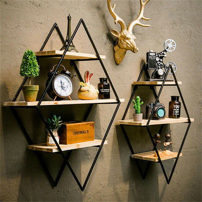 3 Tier Diamond Metal Floating Shelves Wall Mounted Display V178-66785