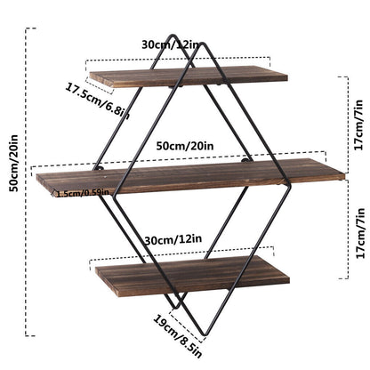 3 Tier Diamond Metal Floating Shelves Wall Mounted Display V178-66785