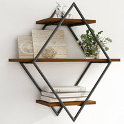3-Tier Rustic Floating Wall Shelves Wood Display Books V178-66786