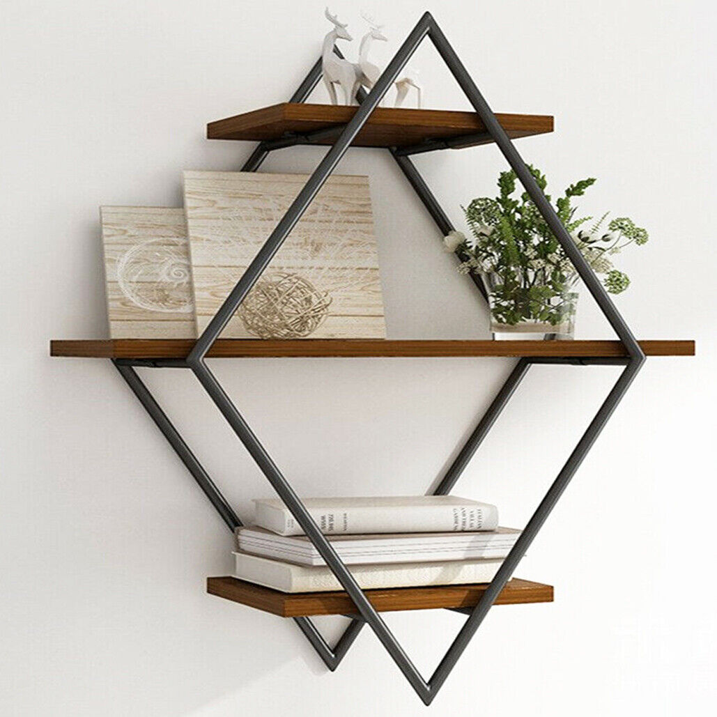 3-Tier Rustic Floating Wall Shelves Wood Display Books V178-66786