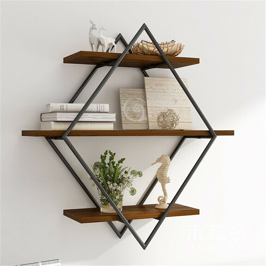 3-Tier Rustic Floating Wall Shelves Wood Display Books V178-66786