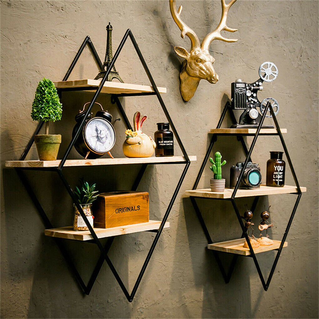 3-Tier Rustic Floating Wall Shelves Wood Display Books V178-66786