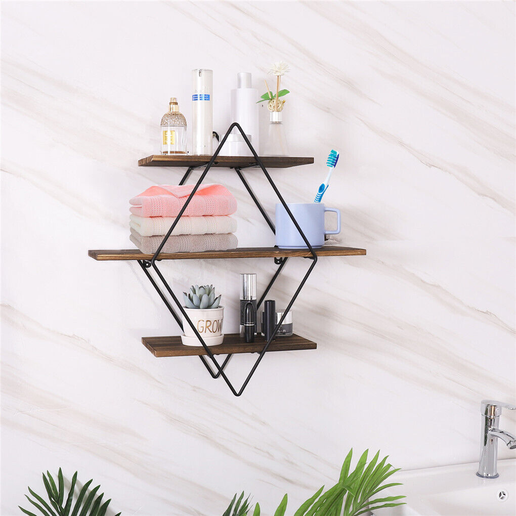 3-Tier Rustic Floating Wall Shelves Wood Display Books V178-66786