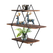 3-Tier Rustic Floating Wall Shelves Wood Display Books V178-66786