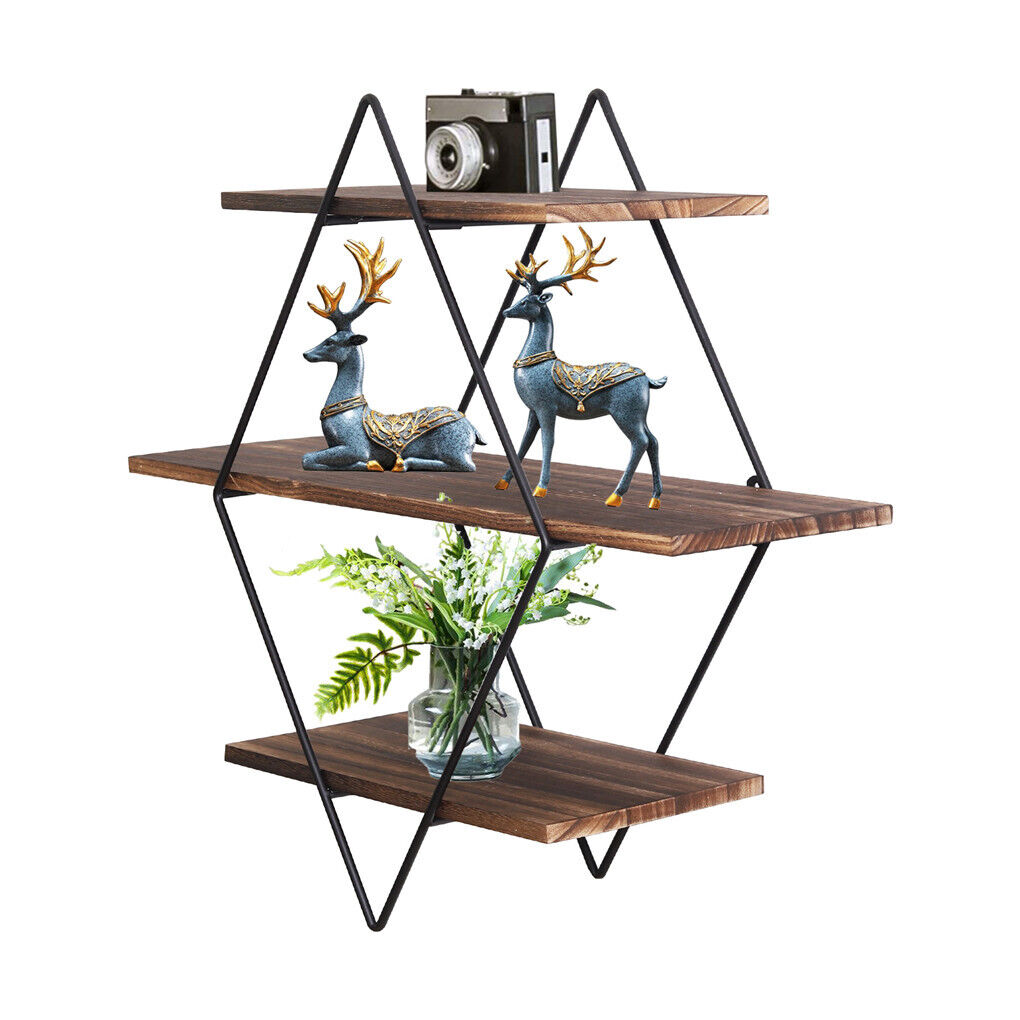3-Tier Rustic Floating Wall Shelves Wood Display Books V178-66786