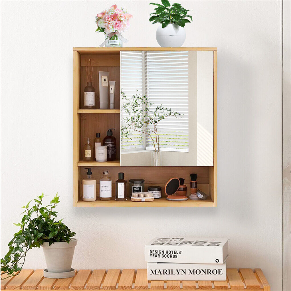 Bamboo Wall Medicine Cabinet Mirror 55.5cm 5 Shelf V178-66789