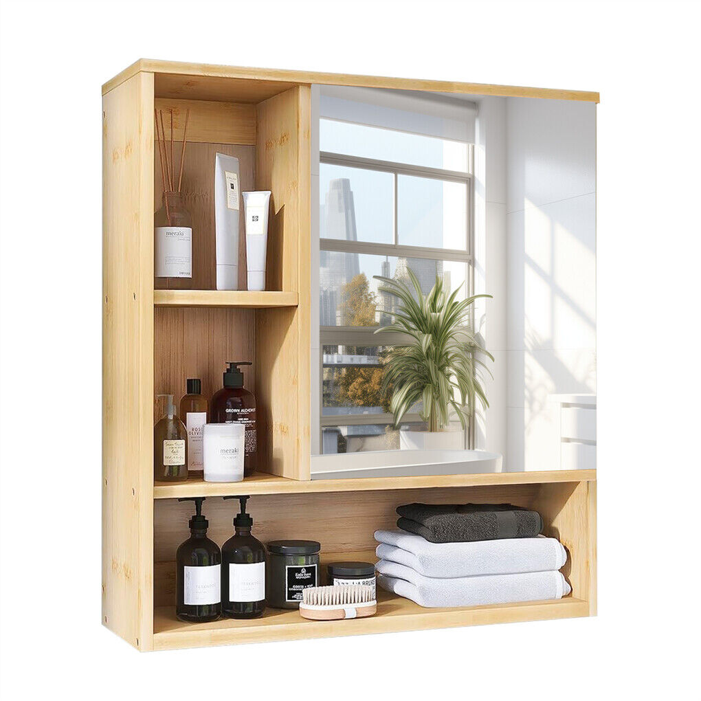 Bamboo Wall Medicine Cabinet Mirror 55.5cm 5 Shelf V178-66789