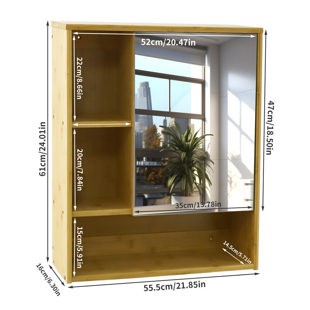Bamboo Wall Medicine Cabinet Mirror 55.5cm 5 Shelf V178-66789