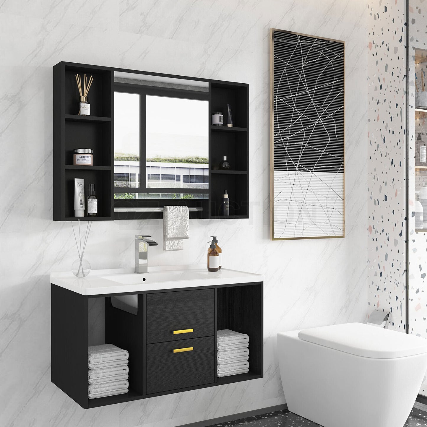 Bathroom Mirrored Cabinet Wall Storage Organizer V178-66790