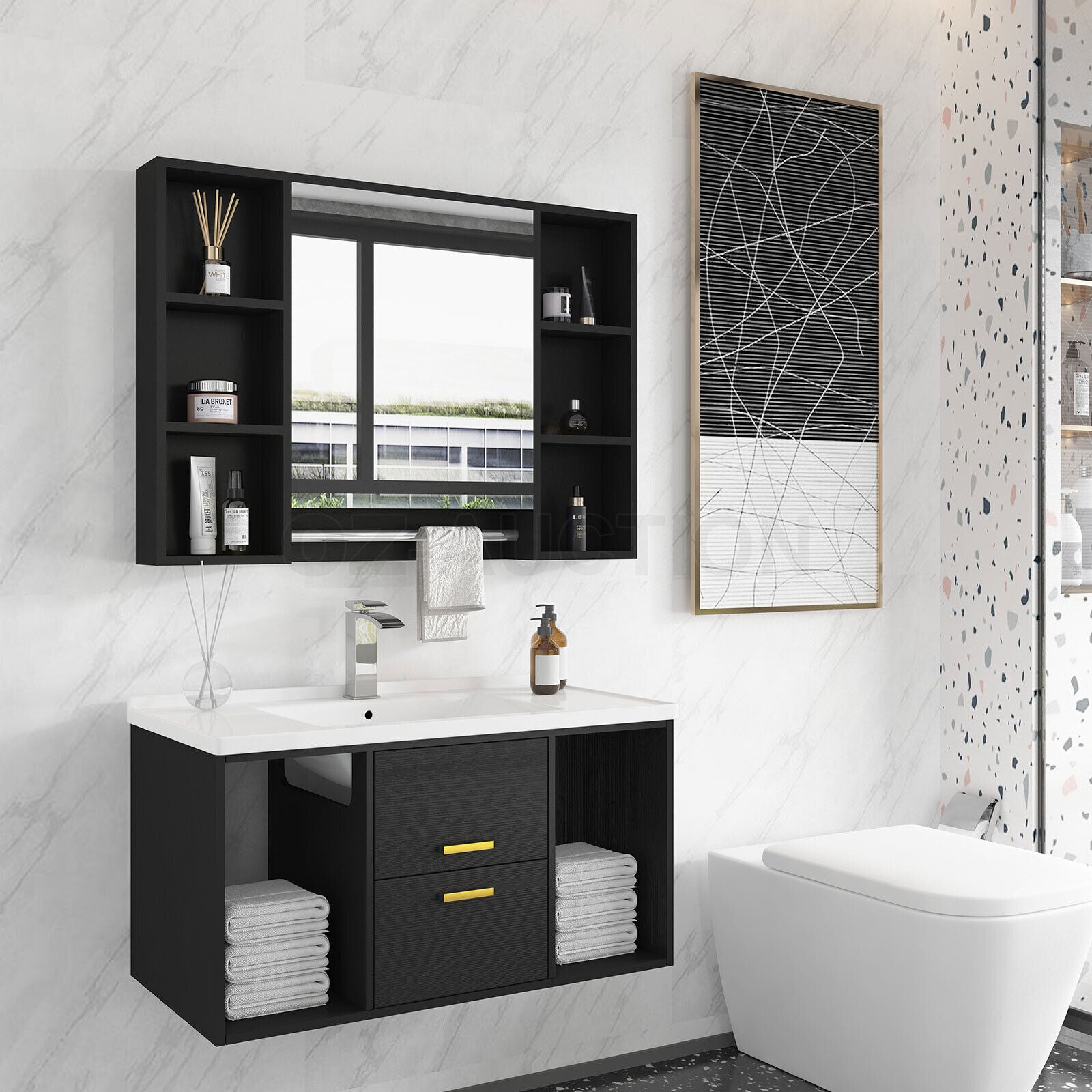 Bathroom Mirrored Cabinet Wall Storage Organizer V178-66790