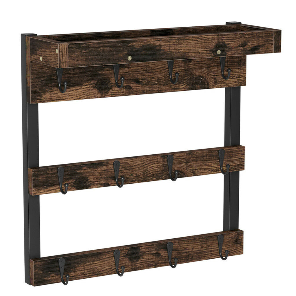 Wooden Wall Mounted Coffee Mug Rack 12 Hooks Cup Holder V178-66792