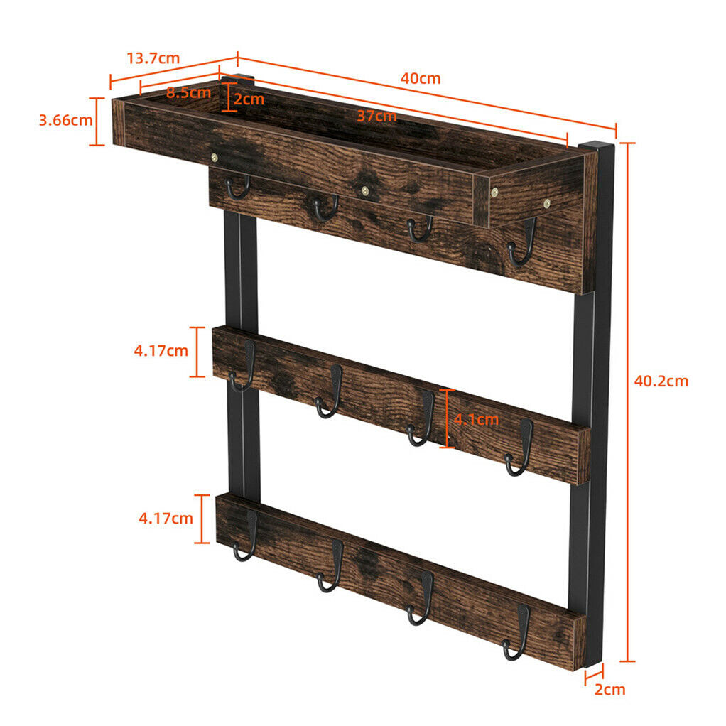 Wooden Wall Mounted Coffee Mug Rack 12 Hooks Cup Holder V178-66792