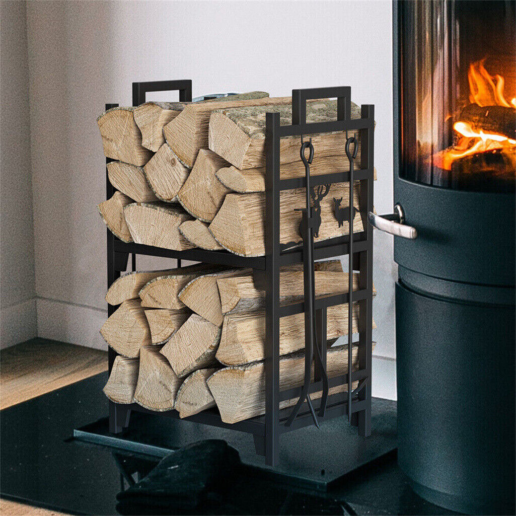Iron Log Holder Indoor Heavy Duty Firewood Rack 180kg V178-66794