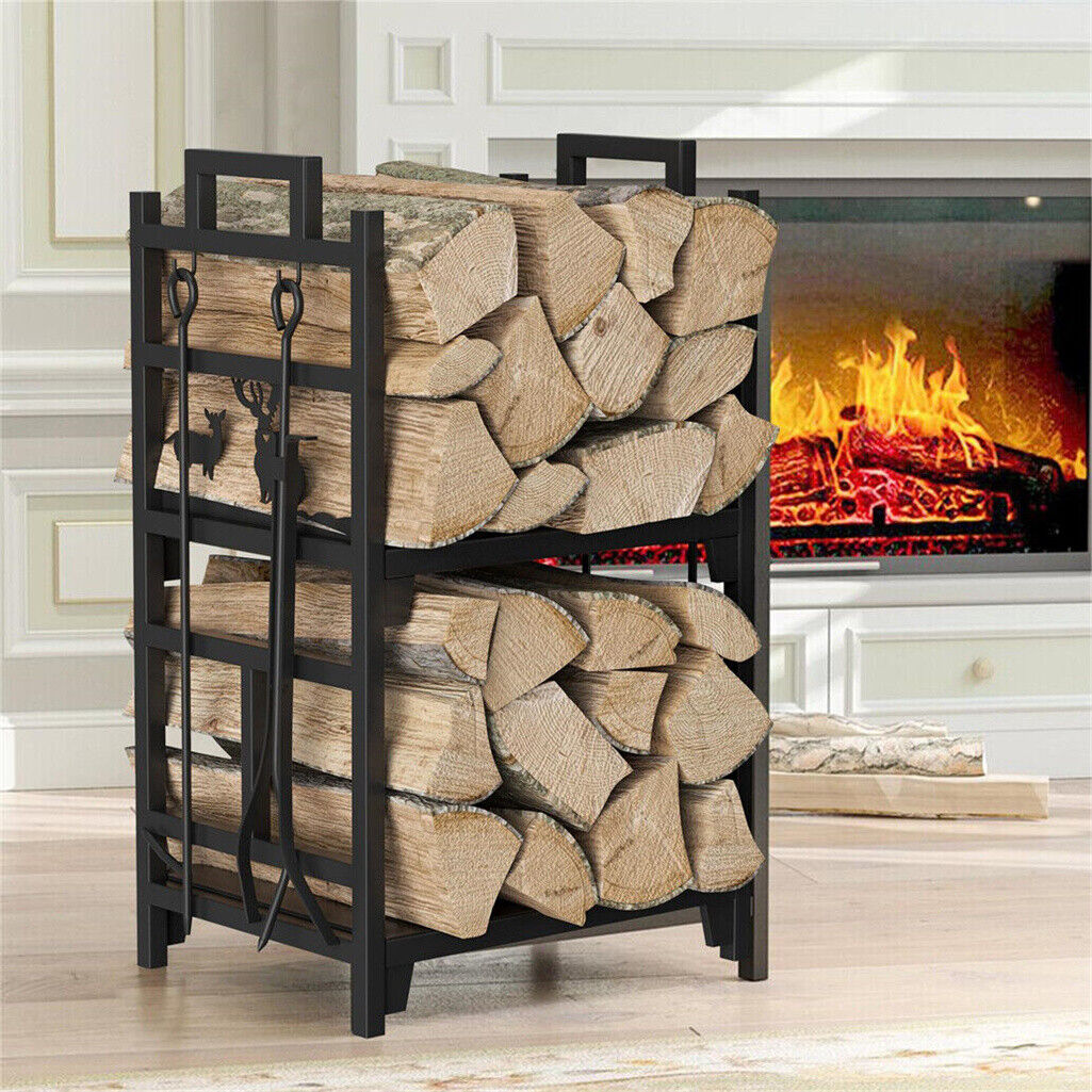 Iron Log Holder Indoor Heavy Duty Firewood Rack 180kg V178-66794