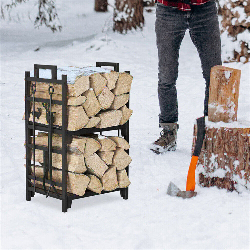 Iron Log Holder Indoor Heavy Duty Firewood Rack 180kg V178-66794
