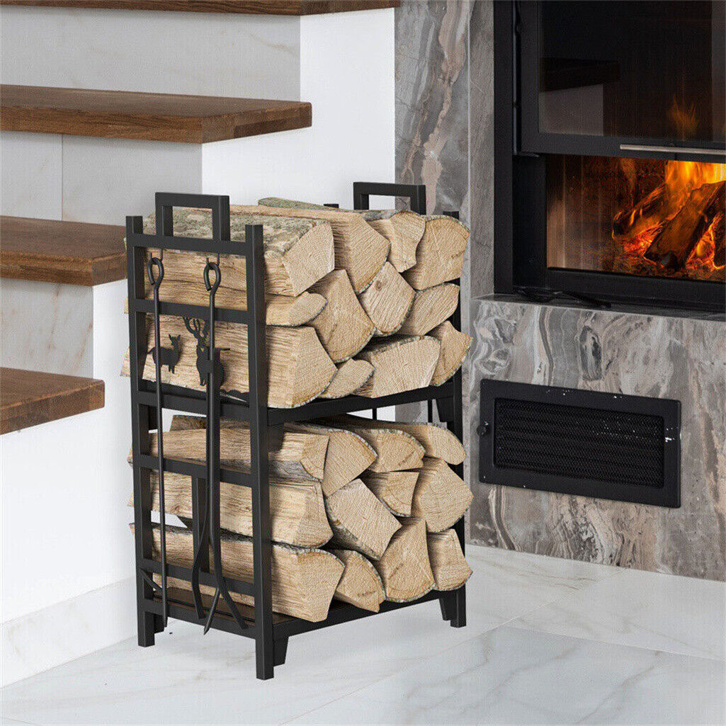 Iron Log Holder Indoor Heavy Duty Firewood Rack 180kg V178-66794