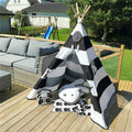 Kids Teepee Tent Linen Wood Black White Stripe Playhouse Indoor Garden V178-66795