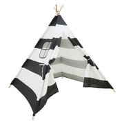 Kids Teepee Tent Linen Wood Black White Stripe Playhouse Indoor Garden V178-66795