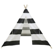 Kids Teepee Tent Linen Wood Black White Stripe Playhouse Indoor Garden V178-66795