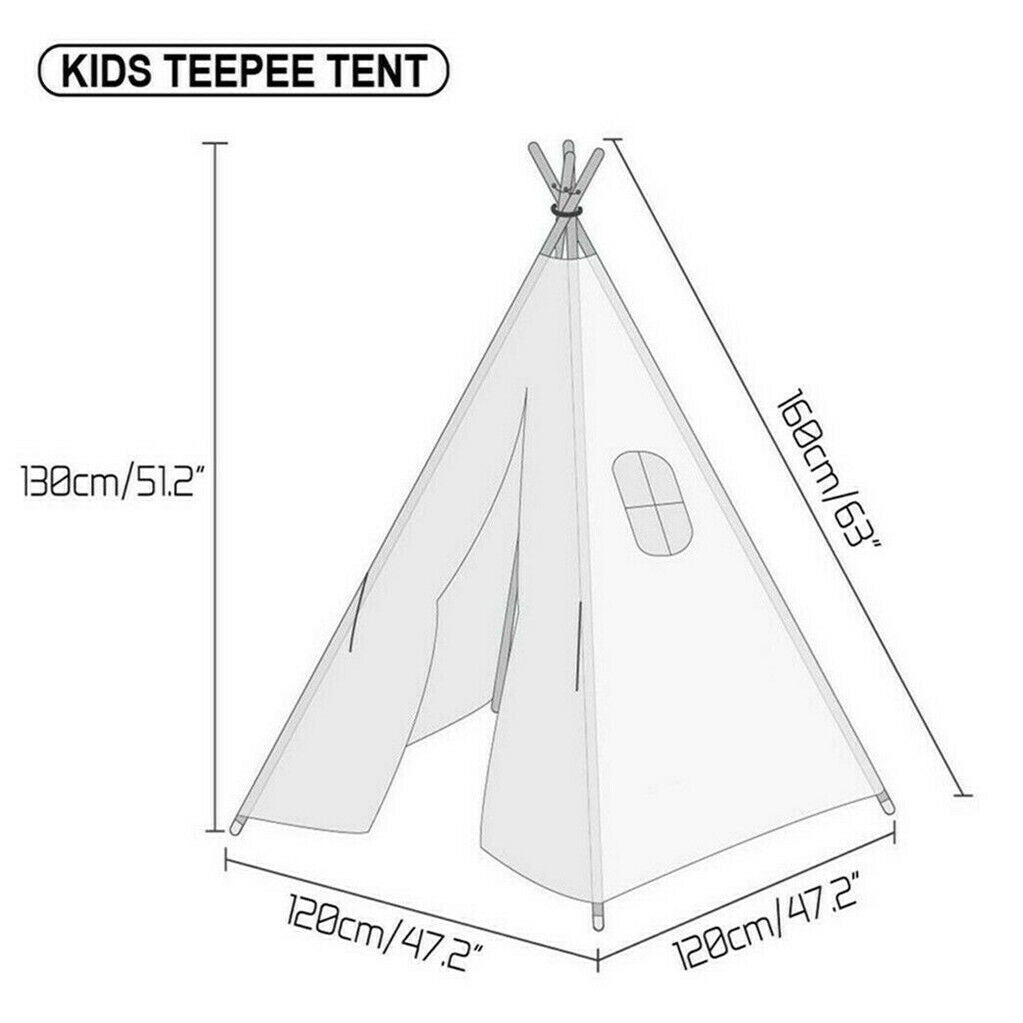 Kids Teepee Tent Linen Wood Black White Stripe Playhouse Indoor Garden V178-66795