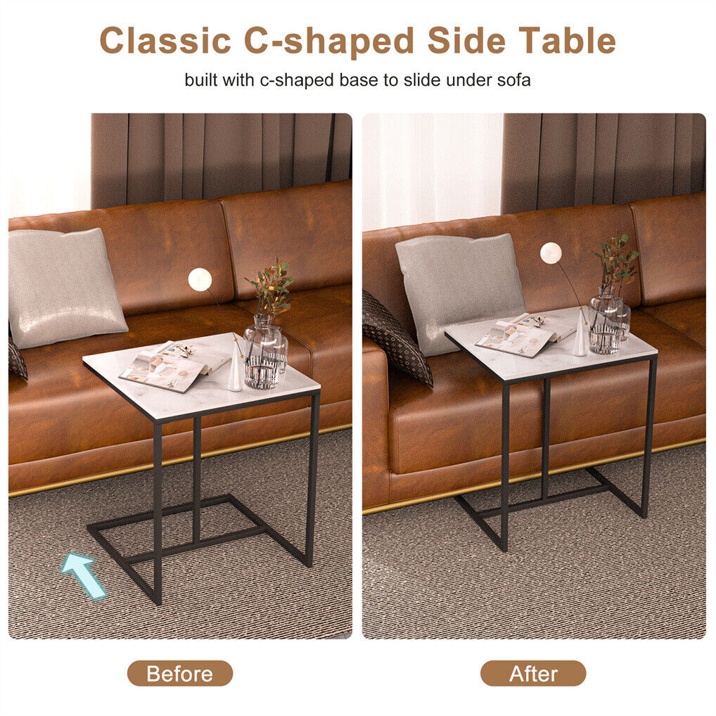 C Shape Sofa Side End Table Sintered Stone Black White V178-66798