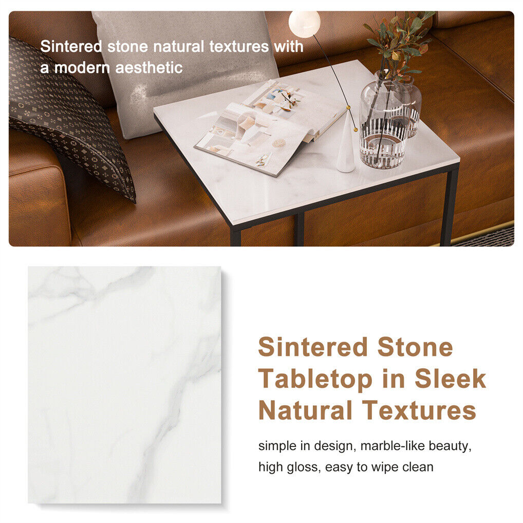 C Shape Sofa Side End Table Sintered Stone Black White V178-66798