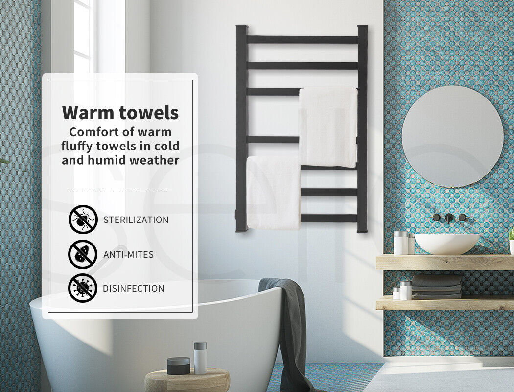 Aluminium Heated Towel Rail 7-Bar Electric Warmer Black V178-66800