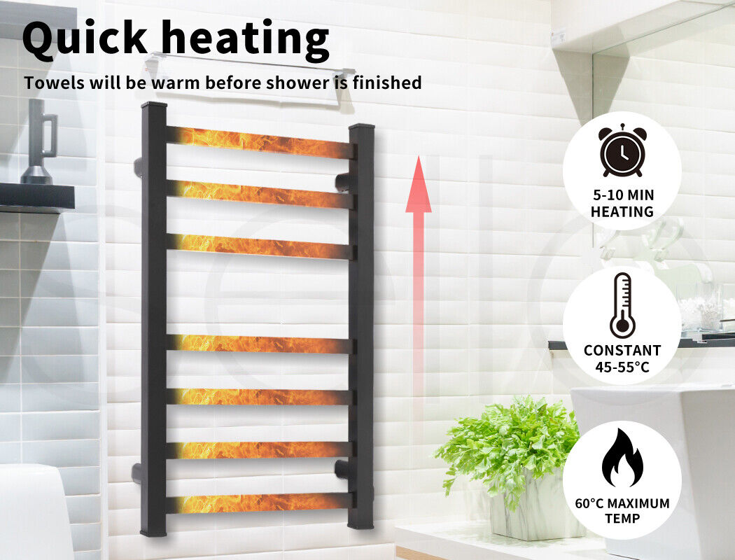 Aluminium Heated Towel Rail 7-Bar Electric Warmer Black V178-66800