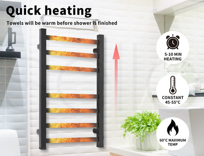 Aluminium Heated Towel Rail 7-Bar Electric Warmer Black V178-66800