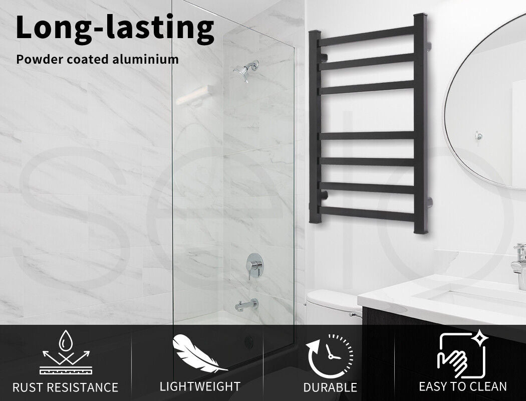 Aluminium Heated Towel Rail 7-Bar Electric Warmer Black V178-66800