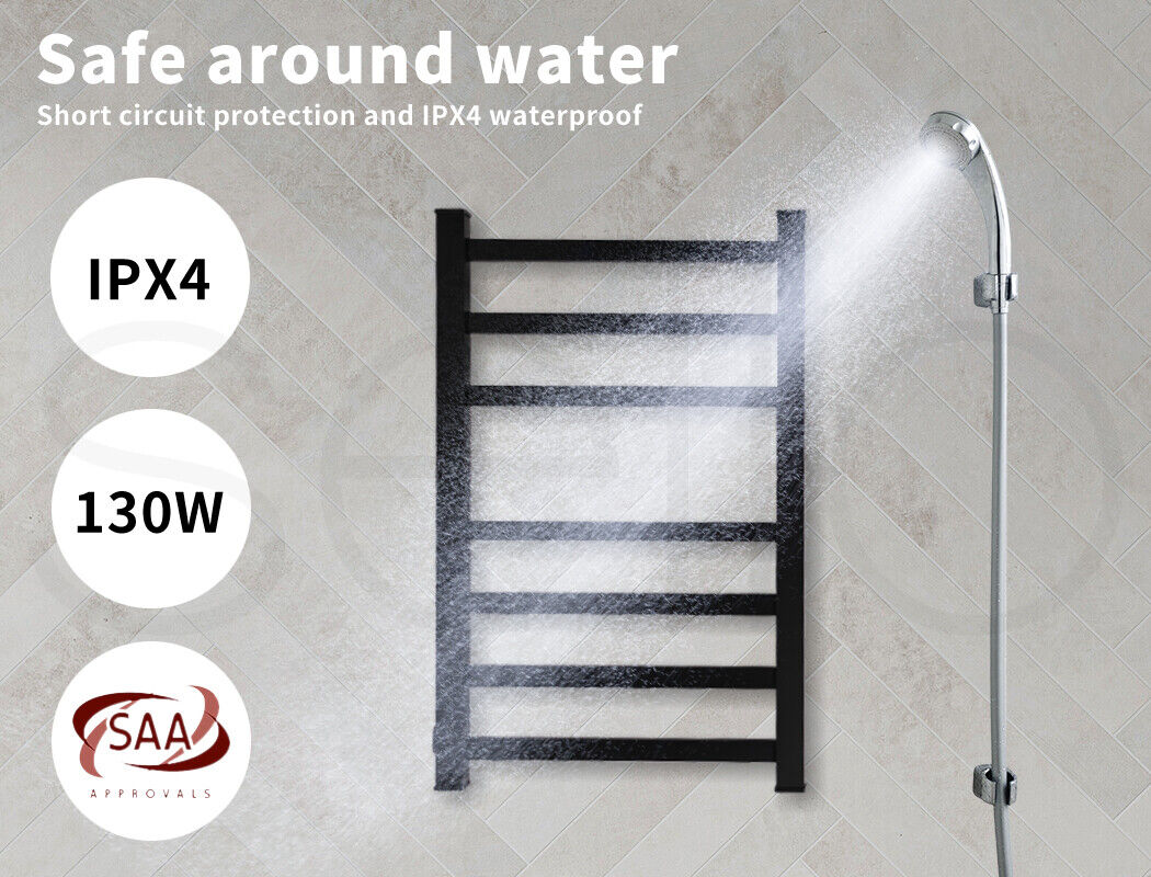 Aluminium Heated Towel Rail 7-Bar Electric Warmer Black V178-66800