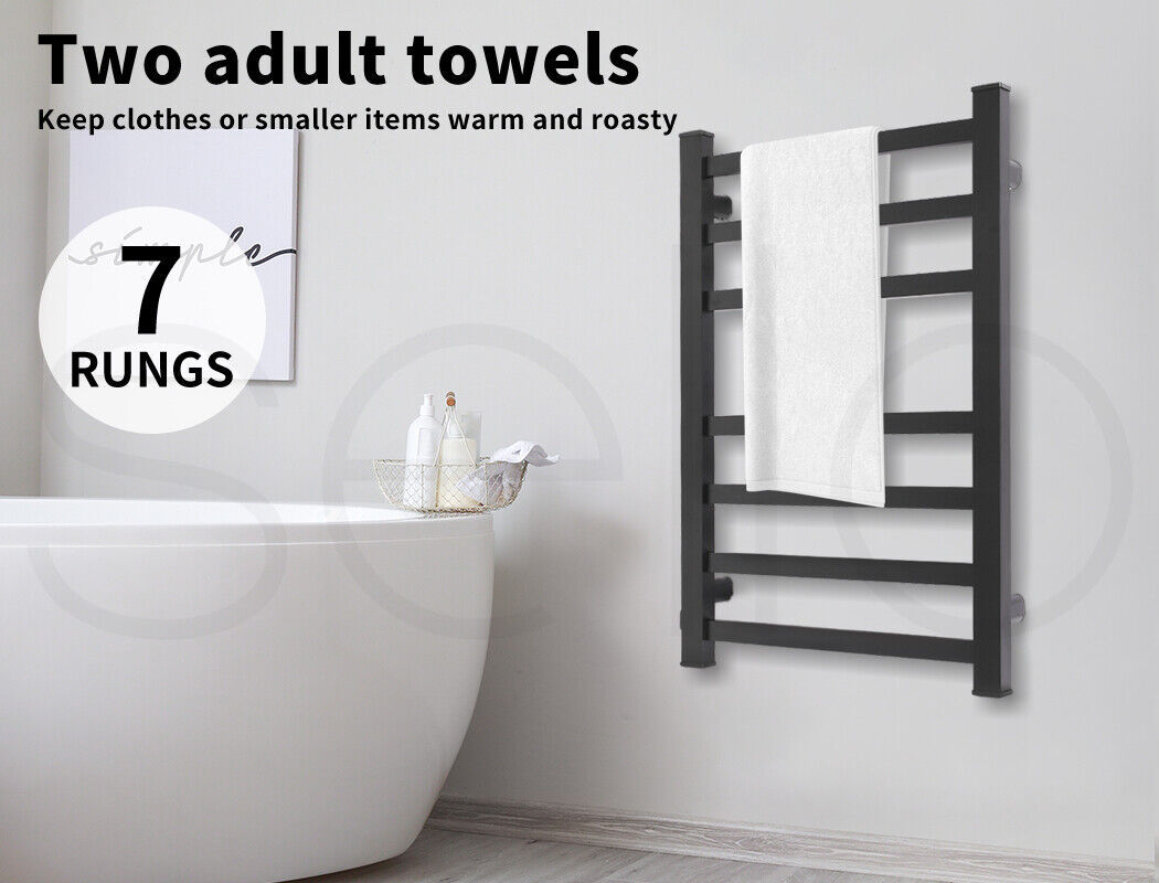 Aluminium Heated Towel Rail 7-Bar Electric Warmer Black V178-66800