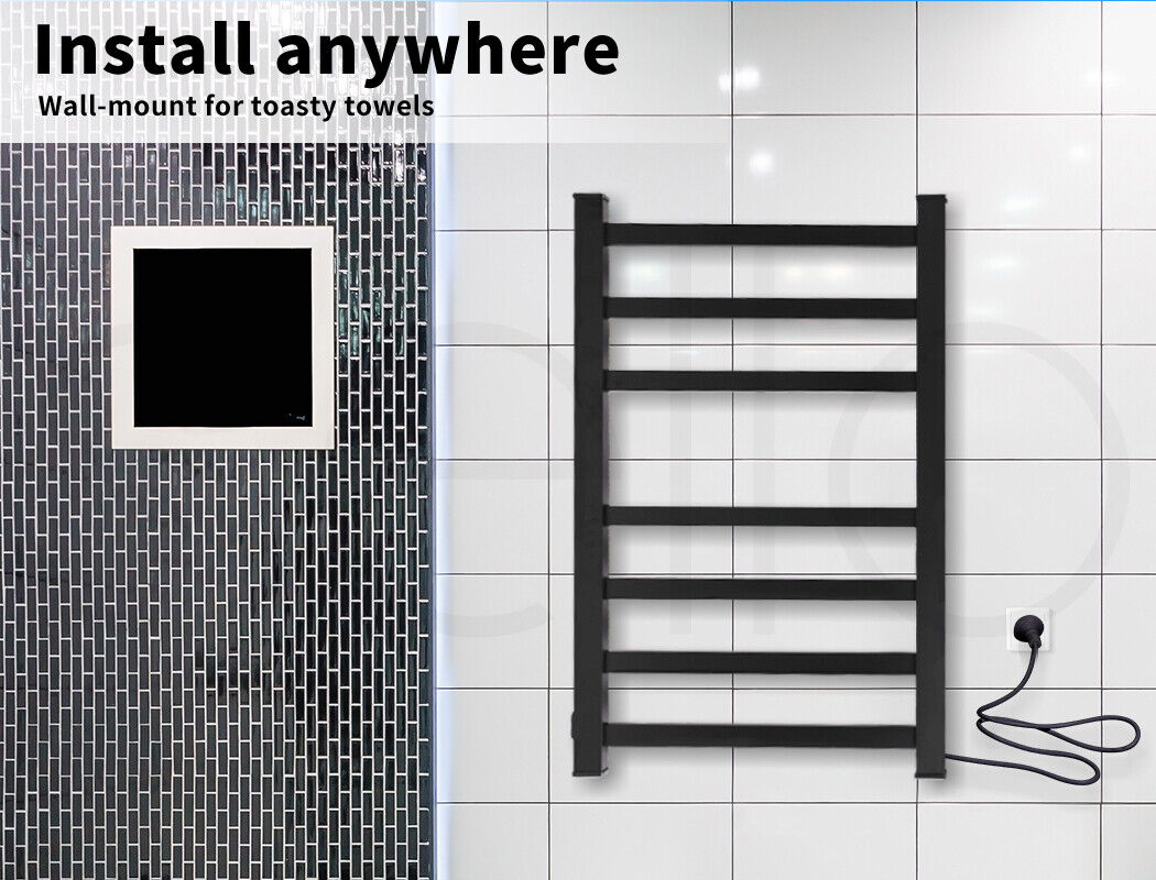 Aluminium Heated Towel Rail 7-Bar Electric Warmer Black V178-66800