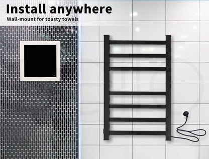 Aluminium Heated Towel Rail 7-Bar Electric Warmer Black V178-66800