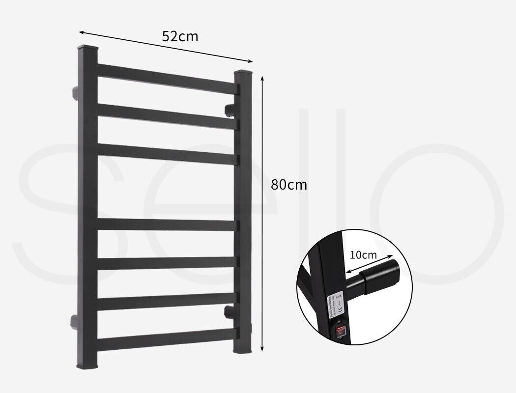 Aluminium Heated Towel Rail 7-Bar Electric Warmer Black V178-66800