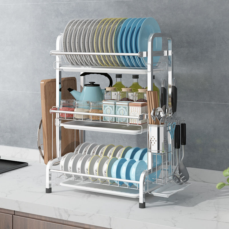 3 Tier Dish Drying Rack Silver 43cm High 60cm V178-66803