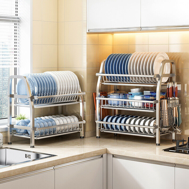 3 Tier Dish Drying Rack Silver 63cm V178-66804