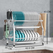 2 Tier Silver Kitchen Dish Rack Drainer 41cm High 25cm Long V178-66805