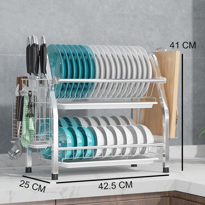 2 Tier Silver Kitchen Dish Rack Drainer 41cm High 25cm Long V178-66805