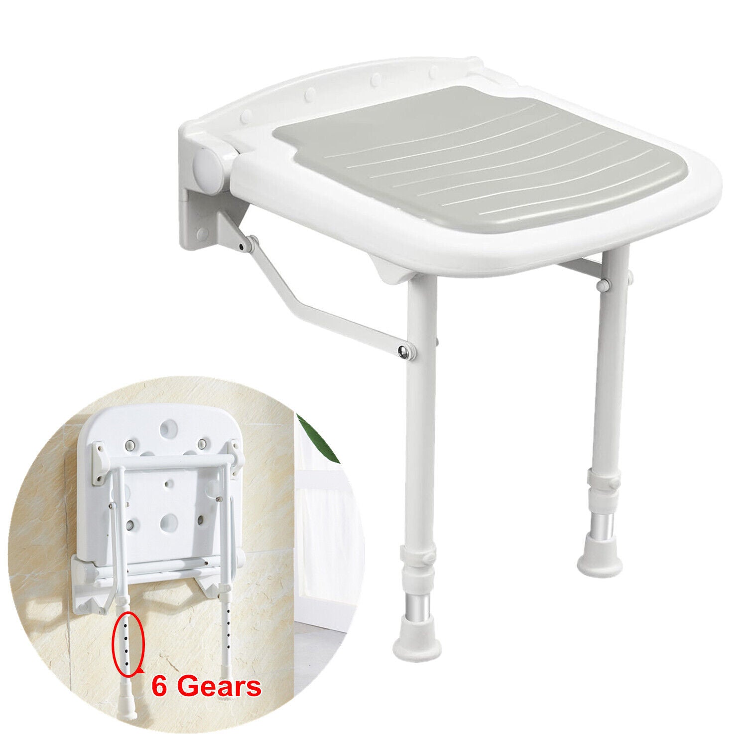 Wall-Mount Foldable Shower Chair, Adjustable, Non-Slip Feet V178-66807