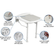 Wall-Mount Foldable Shower Chair, Adjustable, Non-Slip Feet V178-66807