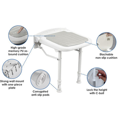 Wall-Mount Foldable Shower Chair, Adjustable, Non-Slip Feet V178-66807