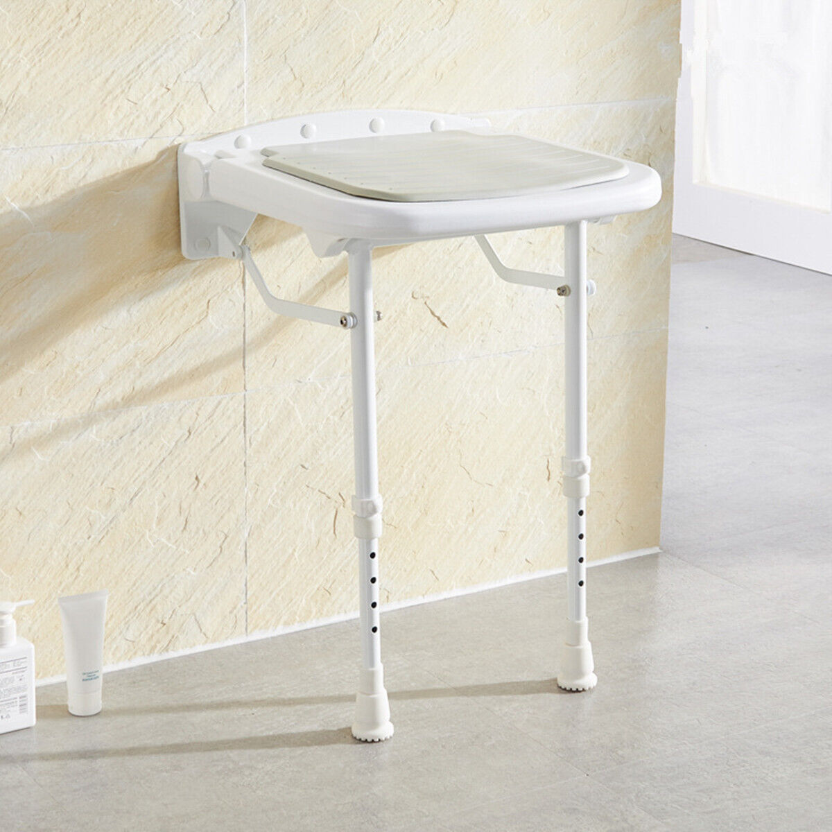 Wall-Mount Foldable Shower Chair, Adjustable, Non-Slip Feet V178-66807